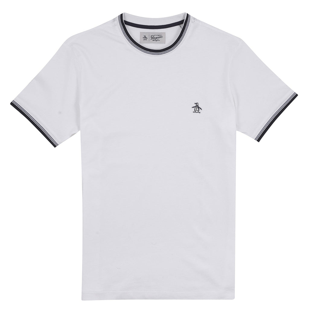 Original Penguin Sticker Pete Tipped Ringer Organic Cotton T-Shirt In Bright White(Stcker Pete Tipped Ringer Organic Cotton T Shirt White Opkb0718gp 118)