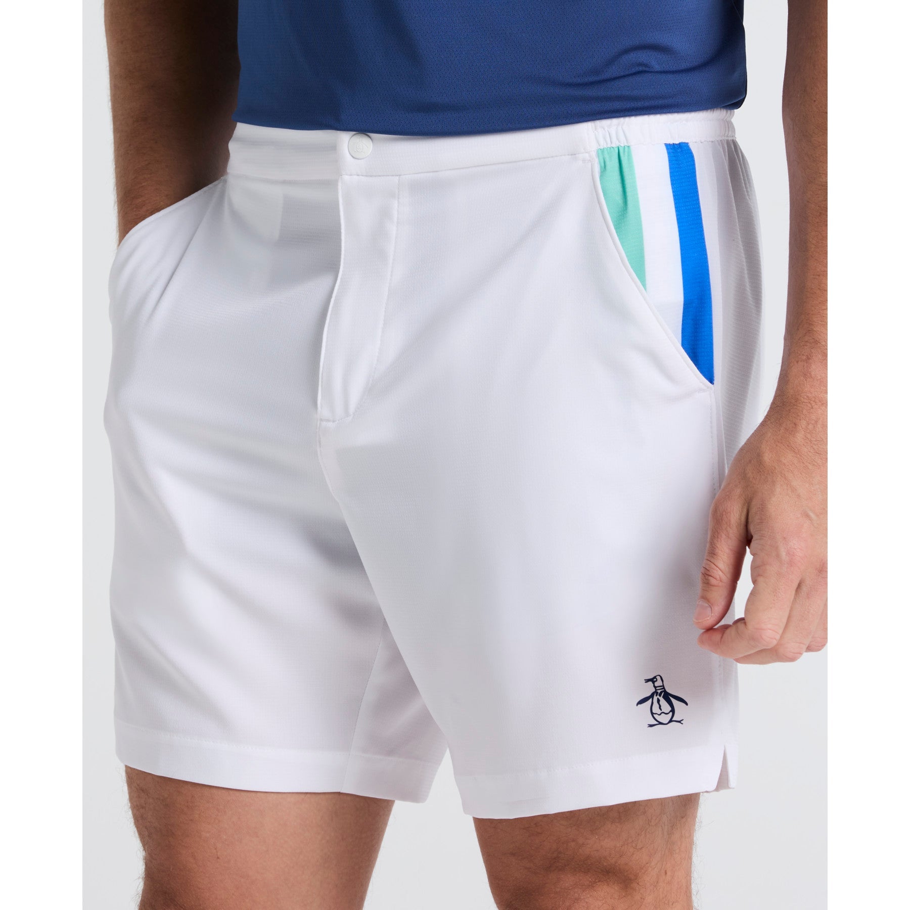 Original Penguin Performance Heritage Blocked 7" Tennis Shorts In Bright White(Performance Heritage Blocked 7 Tennis Shorts White O1bsf006gg 118)