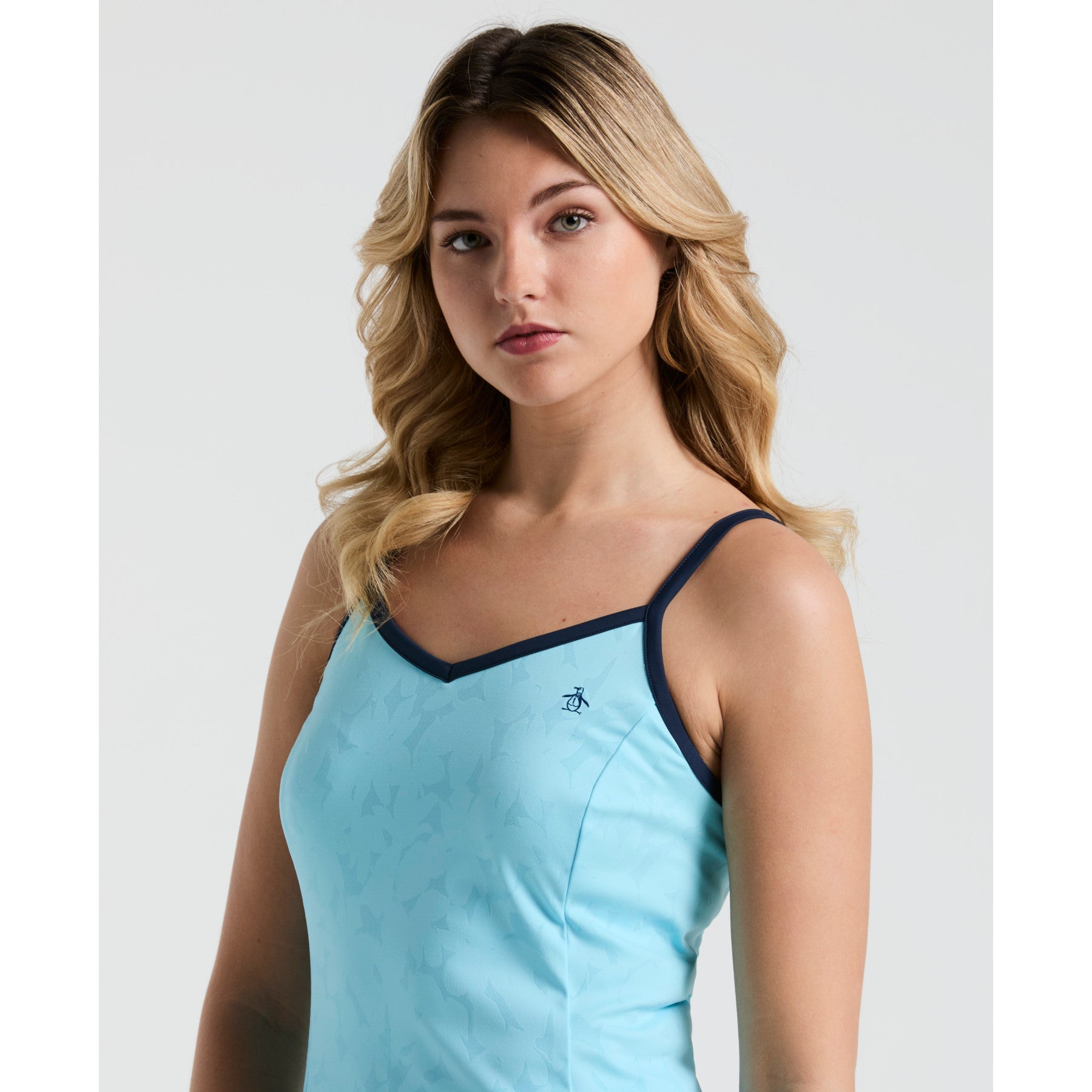 Original Penguin Women's Floral Jacquard Tennis Dress In Castaway(Womens Floral Jacquard Tennis Dress Blue O1dsf025gg 445)