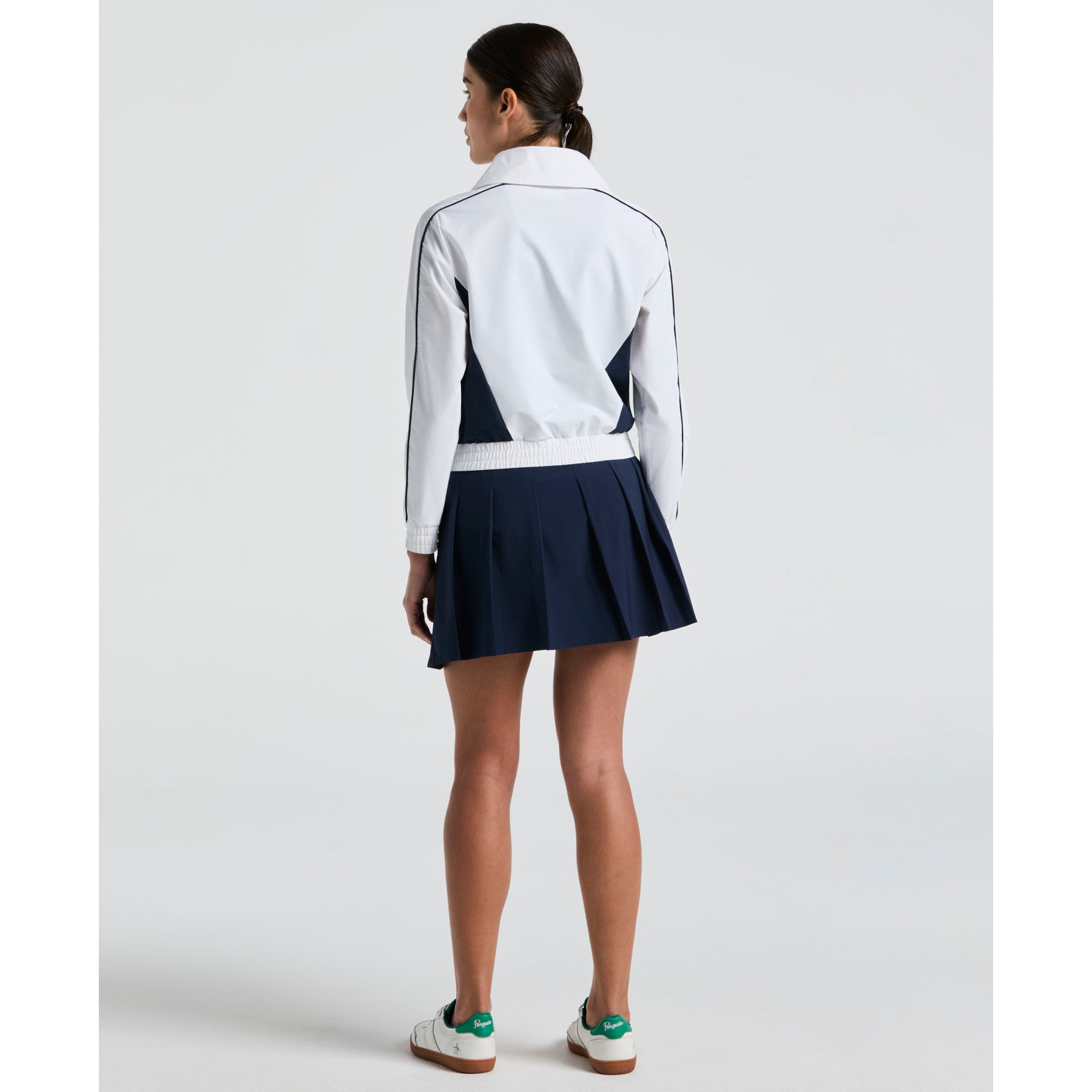 Original Penguin Women's Cropped 1/4 Zip Colour Block Tennis Jacket In Bright White(Womens Cropped 14 Zip Colour Block Tennis Jacket White O1jsf002gg 118)