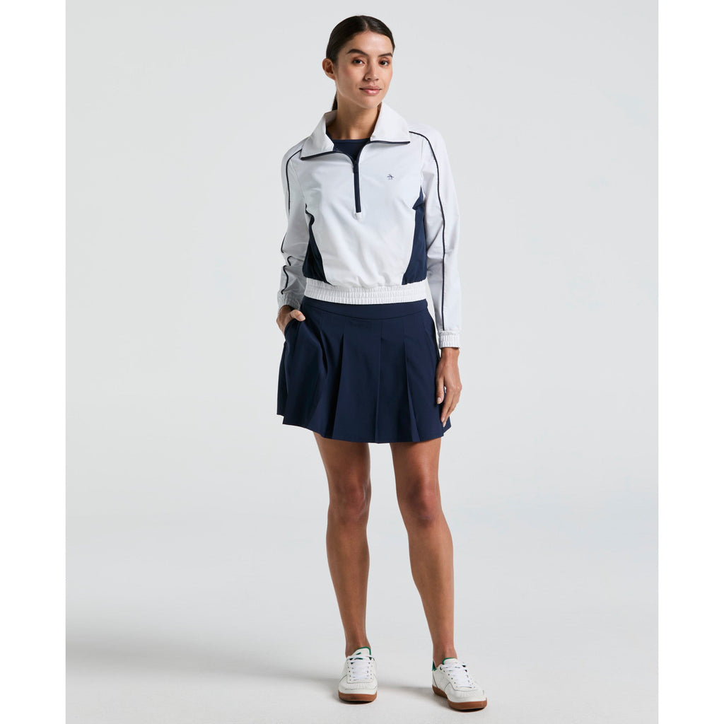 Original Penguin Women's Cropped 1/4 Zip Colour Block Tennis Jacket In Bright White(Womens Cropped 14 Zip Colour Block Tennis Jacket White O1jsf002gg 118)