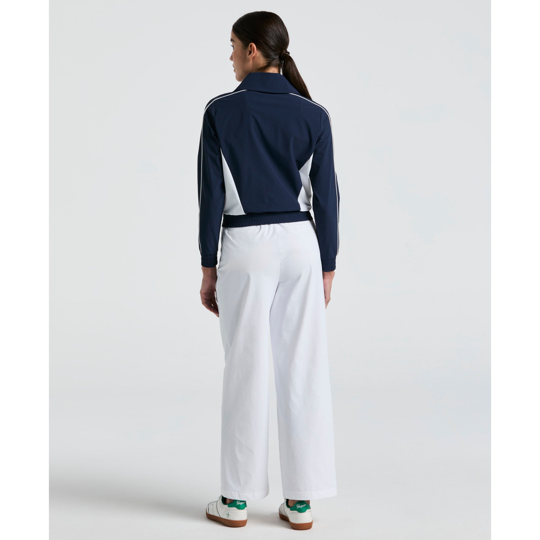 Original Penguin Women's Cropped 1/4 Zip Colour Block Tennis Jacket In Black Iris(Womens Cropped 14 Zip Colour Block Tennis Jacket Blue O1jsf002gg 417)