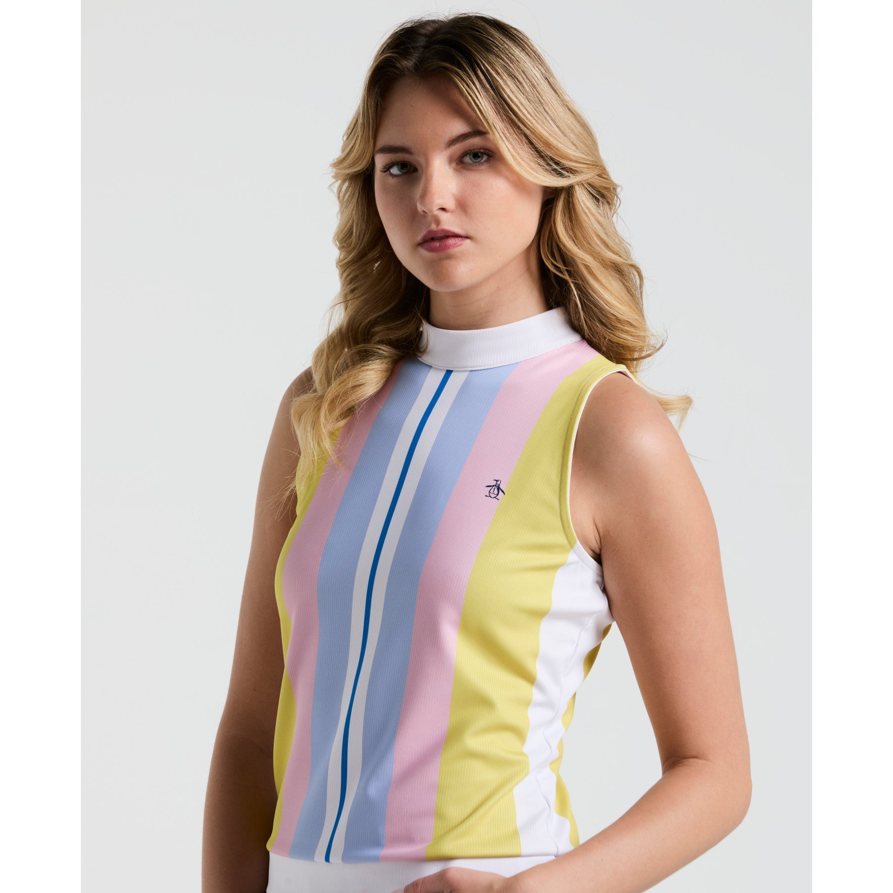 Original Penguin Women's Tennis Striped Ribbed Tank Top In Bright White(Womens Tennis Striped Ribbed Tank Top White O1ksf027gg 118)