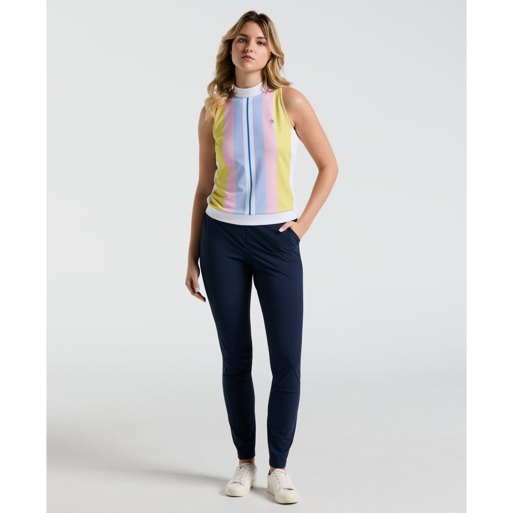 Original Penguin Women's Tennis Striped Ribbed Tank Top In Bright White(Womens Tennis Striped Ribbed Tank Top White O1ksf027gg 118)