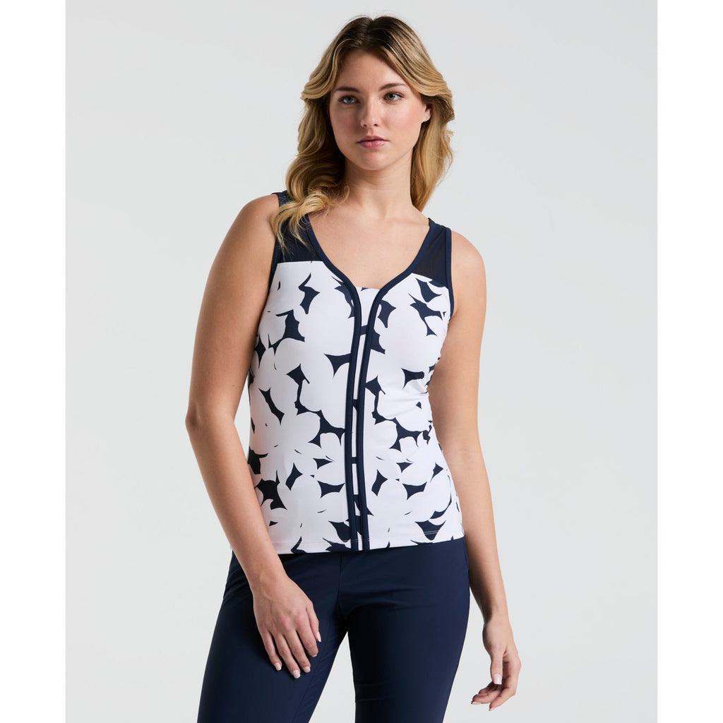 Original Penguin Women's Tennis Riviera Floral Print Tank Top In Black Iris(Womens Tennis Riviera Floral Print Tank Top Blue O1ksf032gg 417)