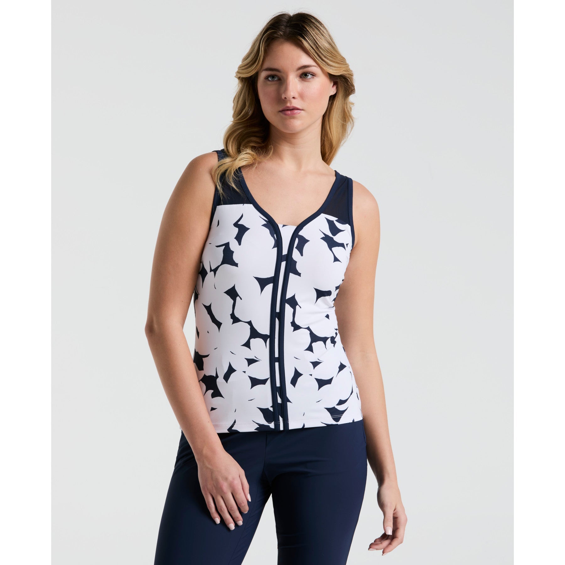 Original Penguin Women's Tennis Riviera Floral Print Tank Top In Black Iris(Womens Tennis Riviera Floral Print Tank Top Blue O1ksf032gg 417)