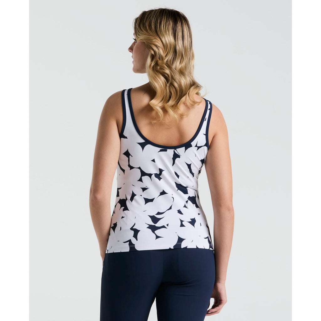 Original Penguin Women's Tennis Riviera Floral Print Tank Top In Black Iris(Womens Tennis Riviera Floral Print Tank Top Blue O1ksf032gg 417)