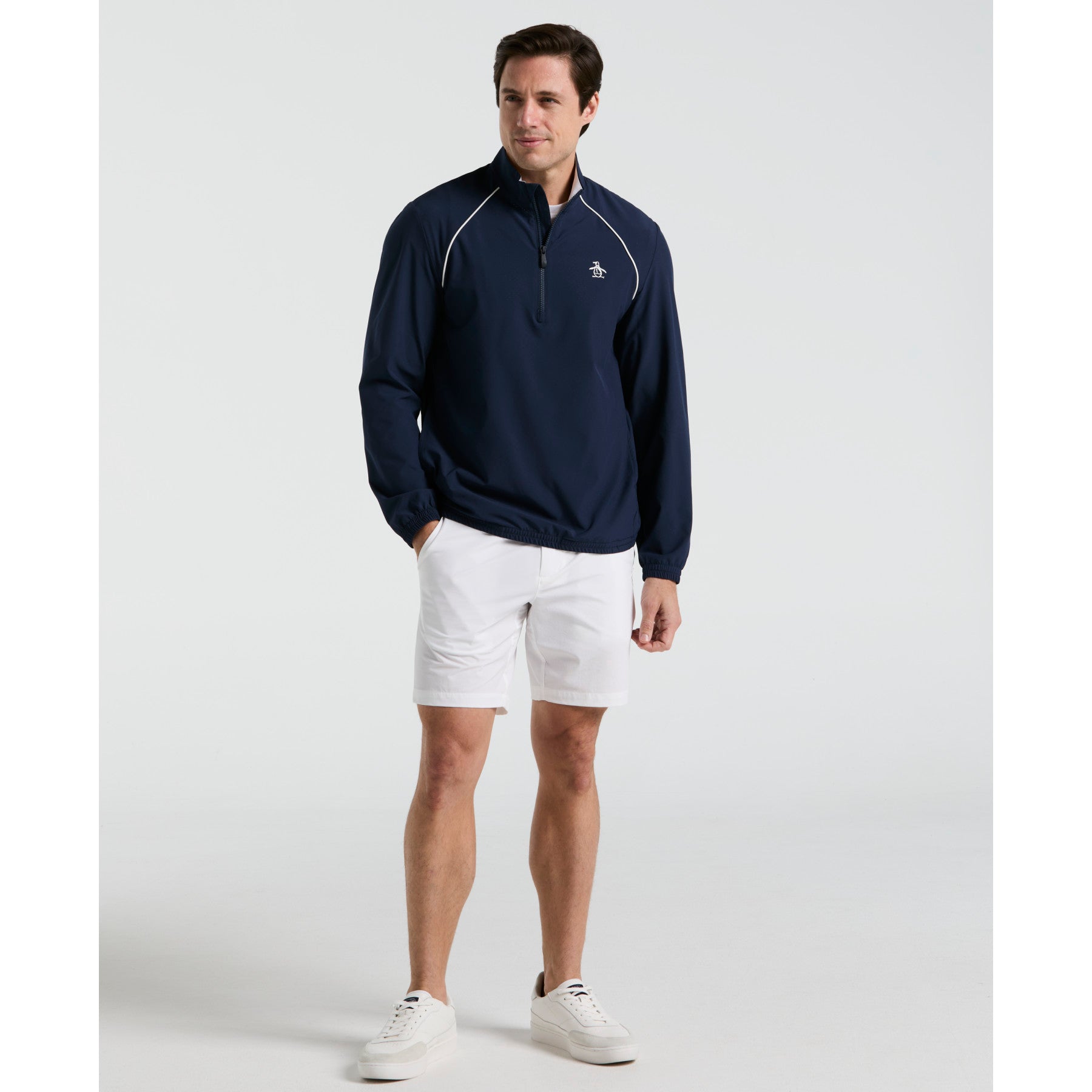 Original Penguin 1/4 Zip Tennis Jacket In Black Iris(14 Zip Tennis Jacket Blue O1wsf002gg 417)