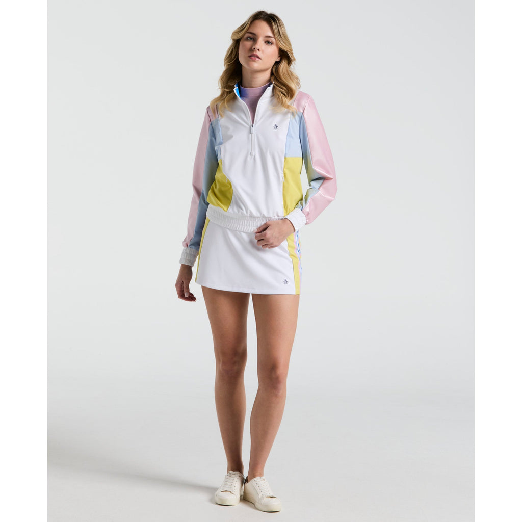Original Penguin Women's Colour Block Cropped Tennis 1/4 Zip Jacket In Bright White(Womens Colour Block Cropped Tennis 14 Zip Jacket White O1wsf003gg 118)