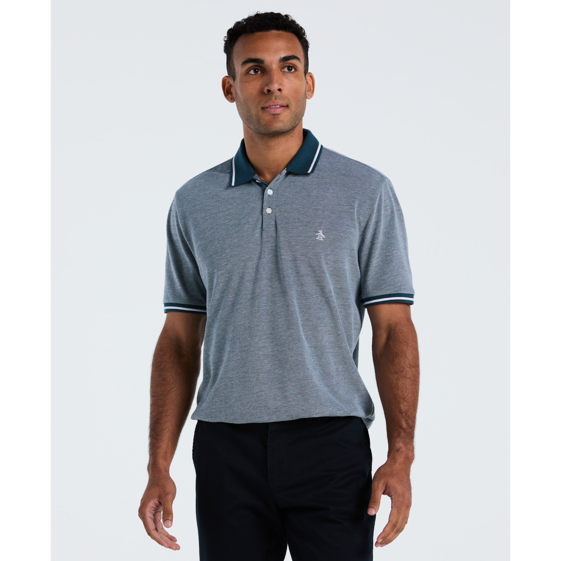 Original Penguin Birdseye Pique Tipped Polo Shirt In Reflecting Pond(Birdseye Pique Tipped Polo Shirt Blue Ocksb510gp 470)