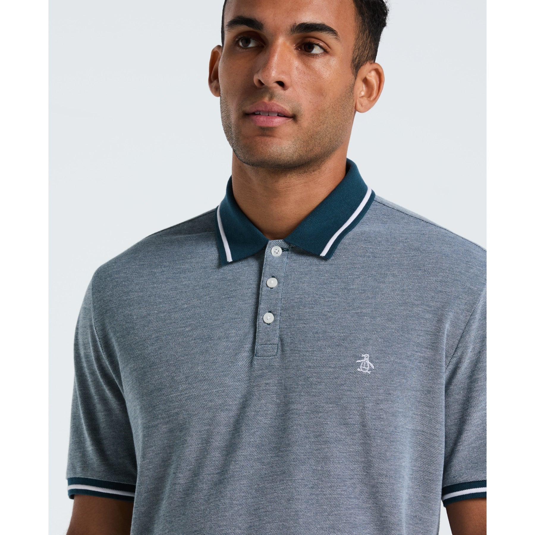 Original Penguin Birdseye Pique Tipped Polo Shirt In Reflecting Pond(Birdseye Pique Tipped Polo Shirt Blue Ocksb510gp 470)