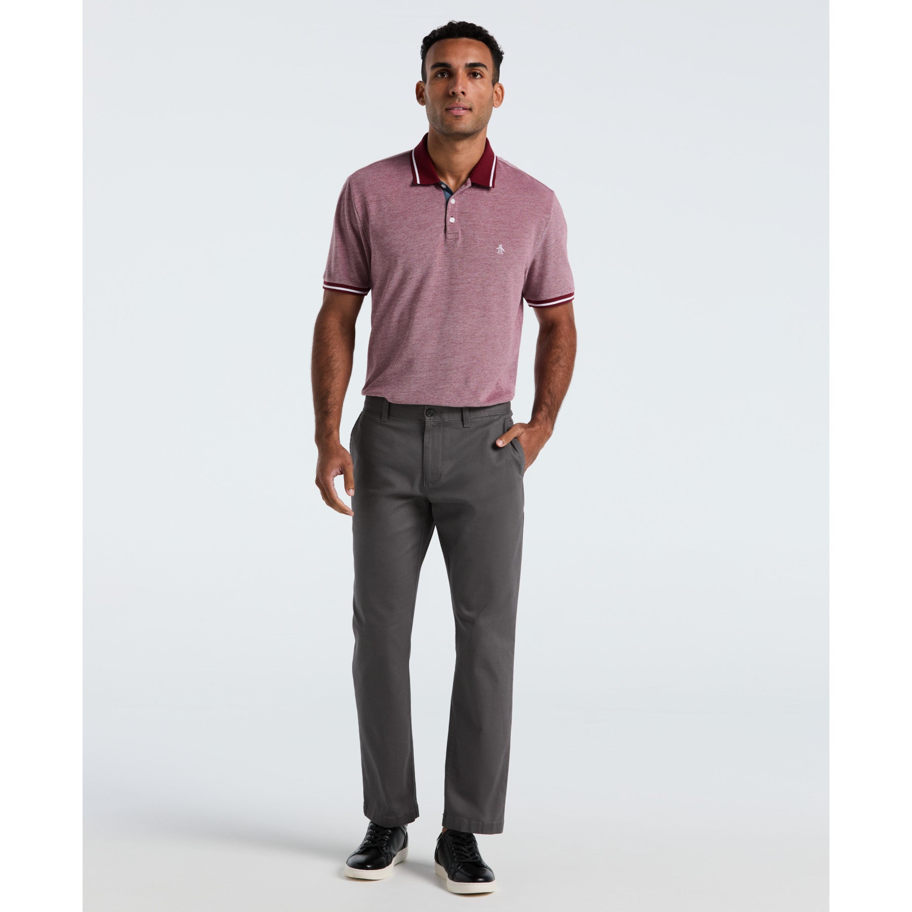 Original Penguin Birdseye Pique Tipped Polo Shirt In Cabernet(Birdseye Pique Tipped Polo Shirt Red Ocksb510gp 605)