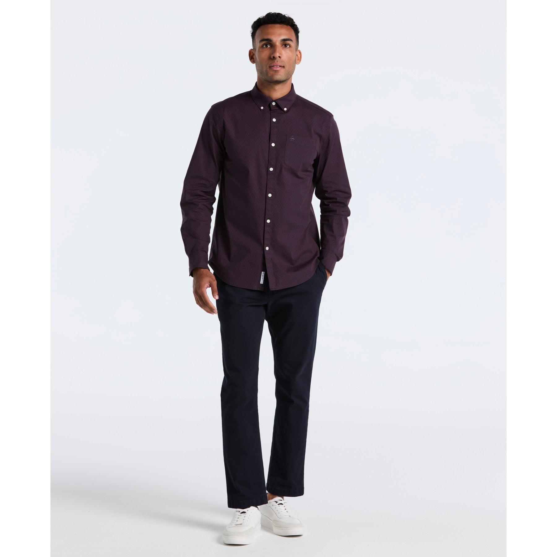 Original Penguin Micro Diamond Print Shirt In Dark Sapphire(Micro Diamond Print Shirt Blue Ocwf2516gp 413)