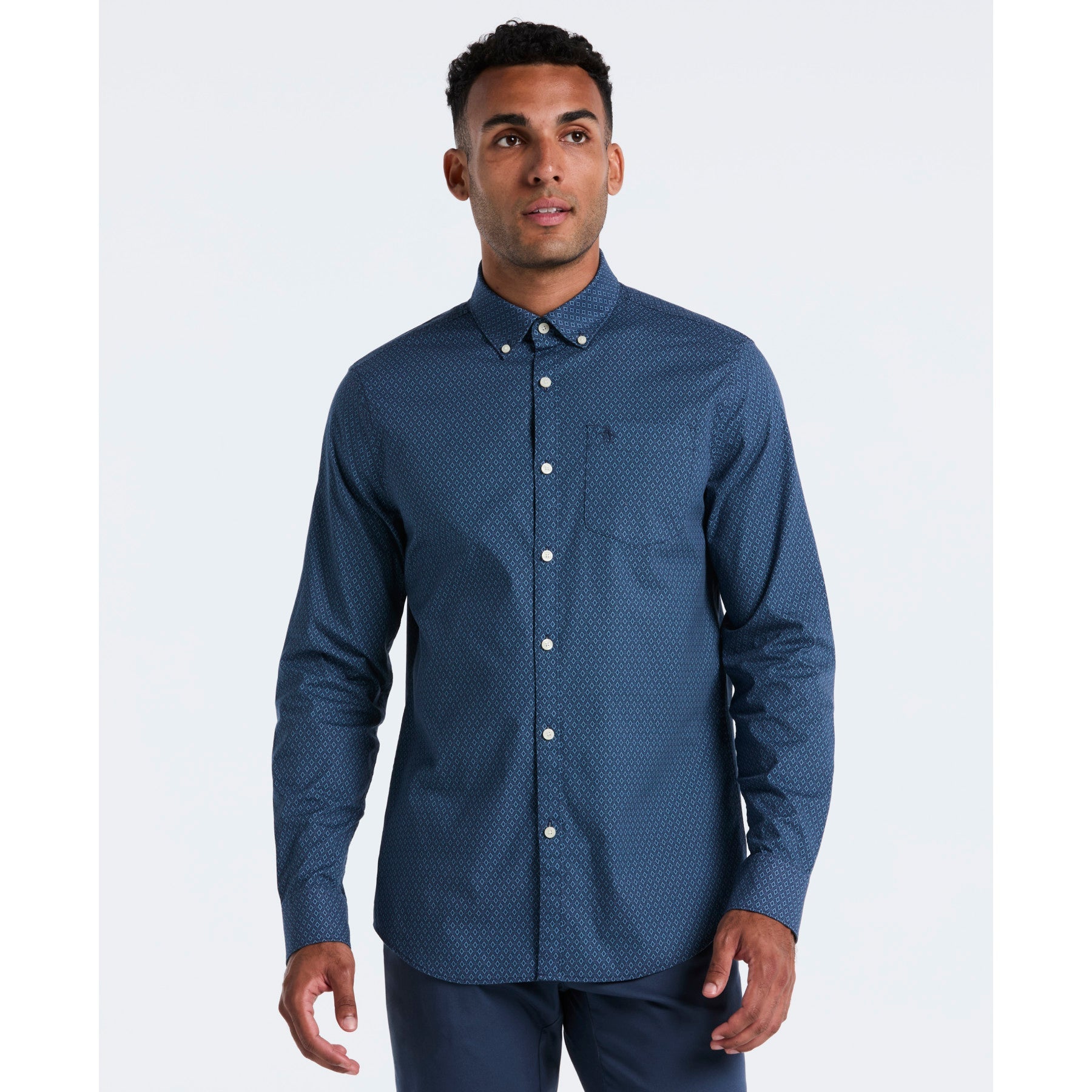 Original Penguin Micro Diamond Print Shirt In Sargasso Sea(Micro Diamond Print Shirt Blue Ocwf2516gp 485)