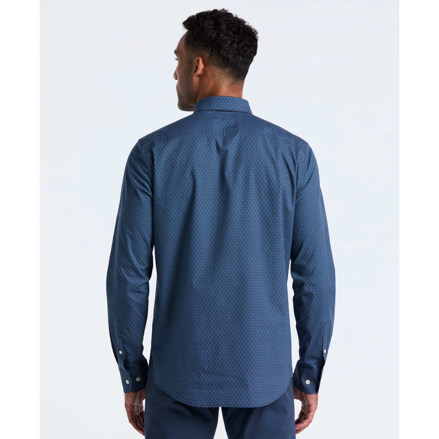 Original Penguin Micro Diamond Print Shirt In Sargasso Sea(Micro Diamond Print Shirt Blue Ocwf2516gp 485)