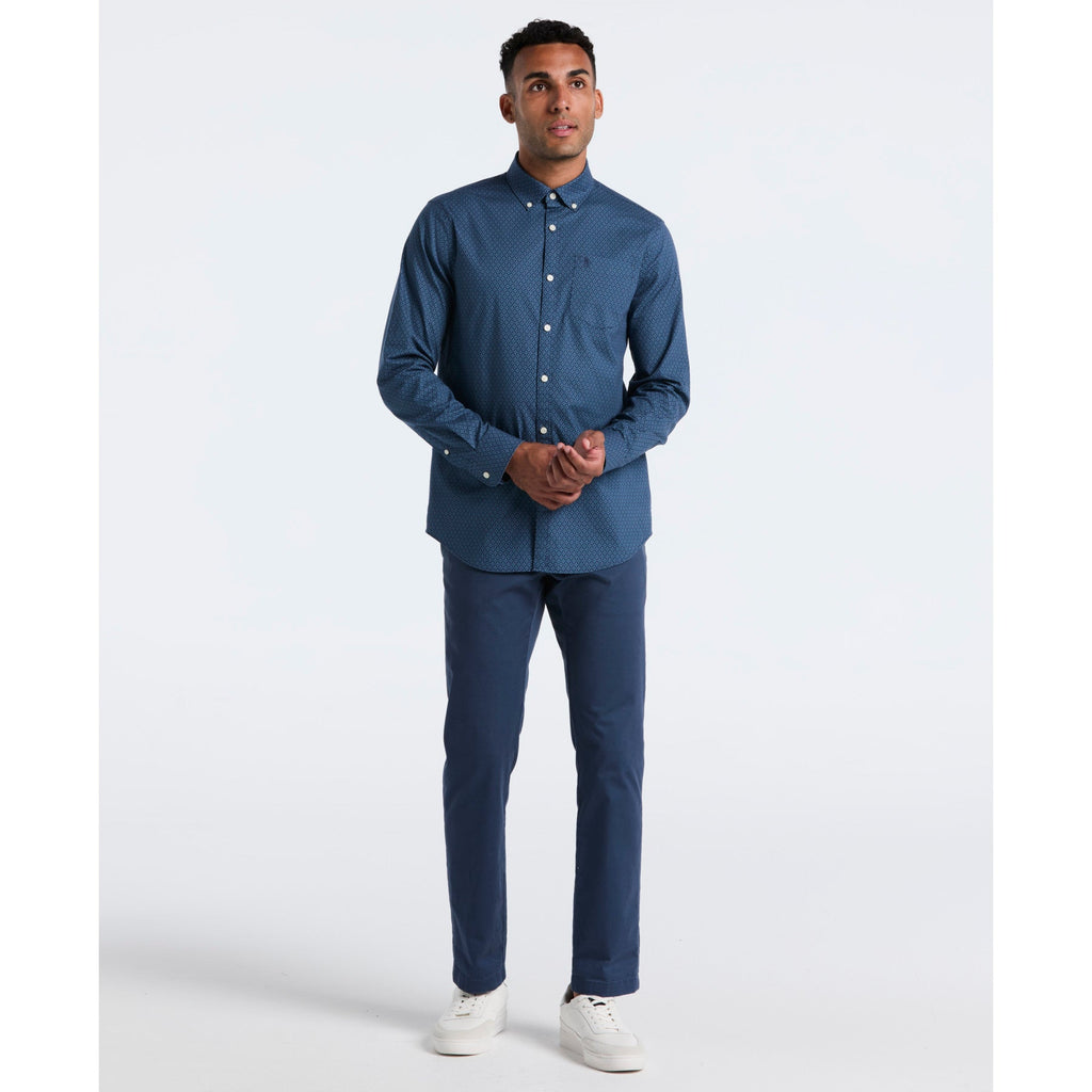 Original Penguin Micro Diamond Print Shirt In Sargasso Sea(Micro Diamond Print Shirt Blue Ocwf2516gp 485)