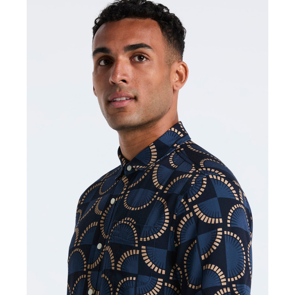 Original Penguin Fan Print Short Sleeve Shirt In Dark Sapphire(Fan Print Short Sleeve Shirt Blue Ocwf2519gp 413)