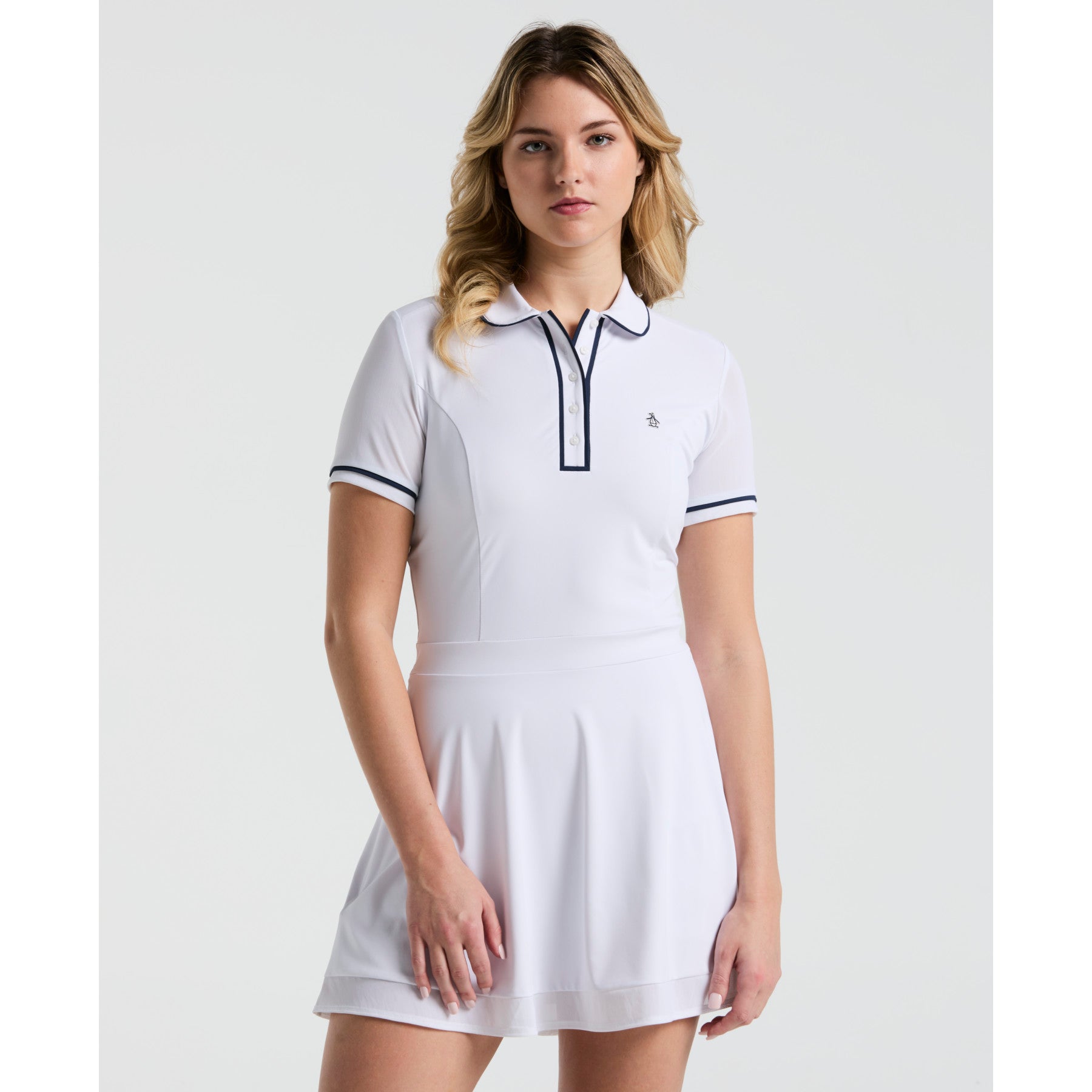 Original Penguin Women's Veronica Short Sleeve Dress In Bright White(Womens Tennis Veronica Mesh Dress White Ogdsc007gg 118)