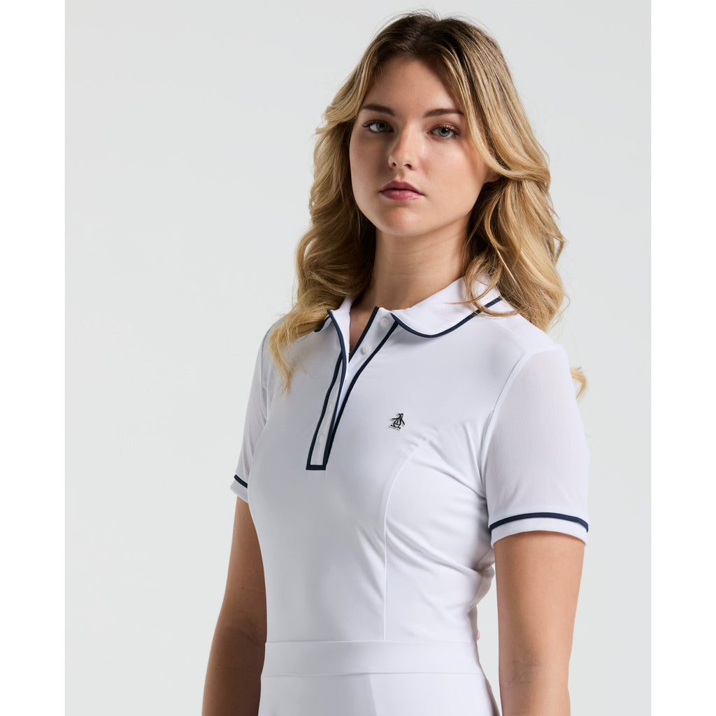Original Penguin Women's Veronica Short Sleeve Dress In Bright White(Womens Tennis Veronica Mesh Dress White Ogdsc007gg 118)