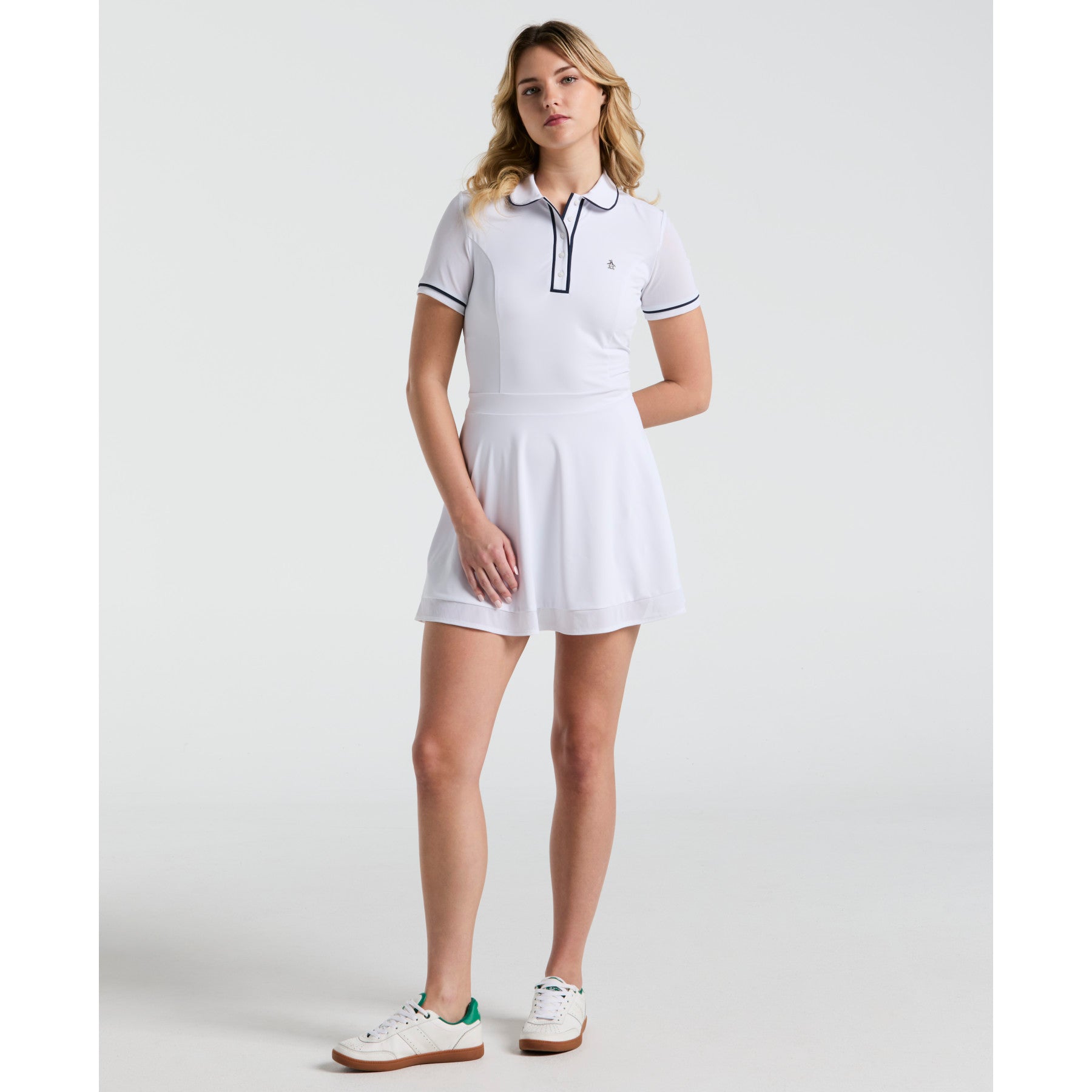 Original Penguin Women's Veronica Short Sleeve Dress In Bright White(Womens Tennis Veronica Mesh Dress White Ogdsc007gg 118)