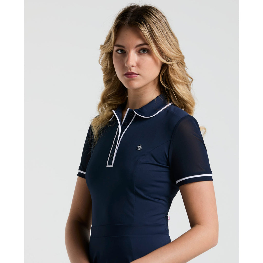 Original Penguin Women's Veronica Short Sleeve Dress In Black Iris(Womens Tennis Veronica Mesh Dress Blue Ogdsc007gg 417)