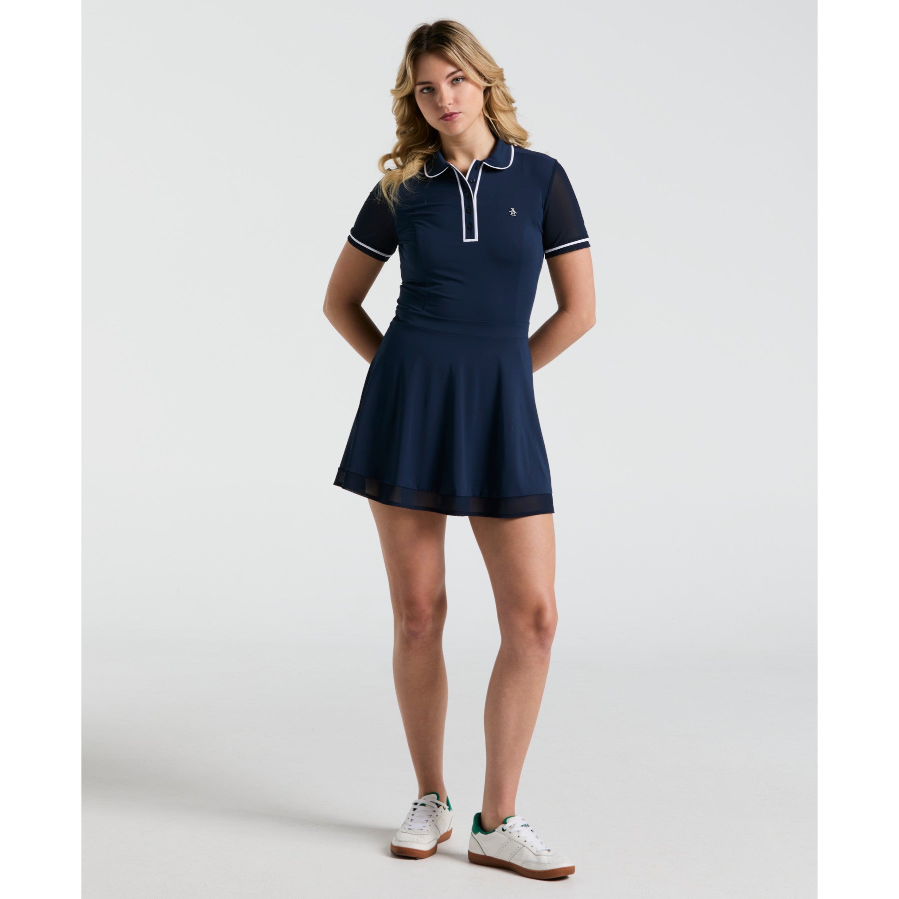 Original Penguin Women's Veronica Short Sleeve Dress In Black Iris(Womens Tennis Veronica Mesh Dress Blue Ogdsc007gg 417)