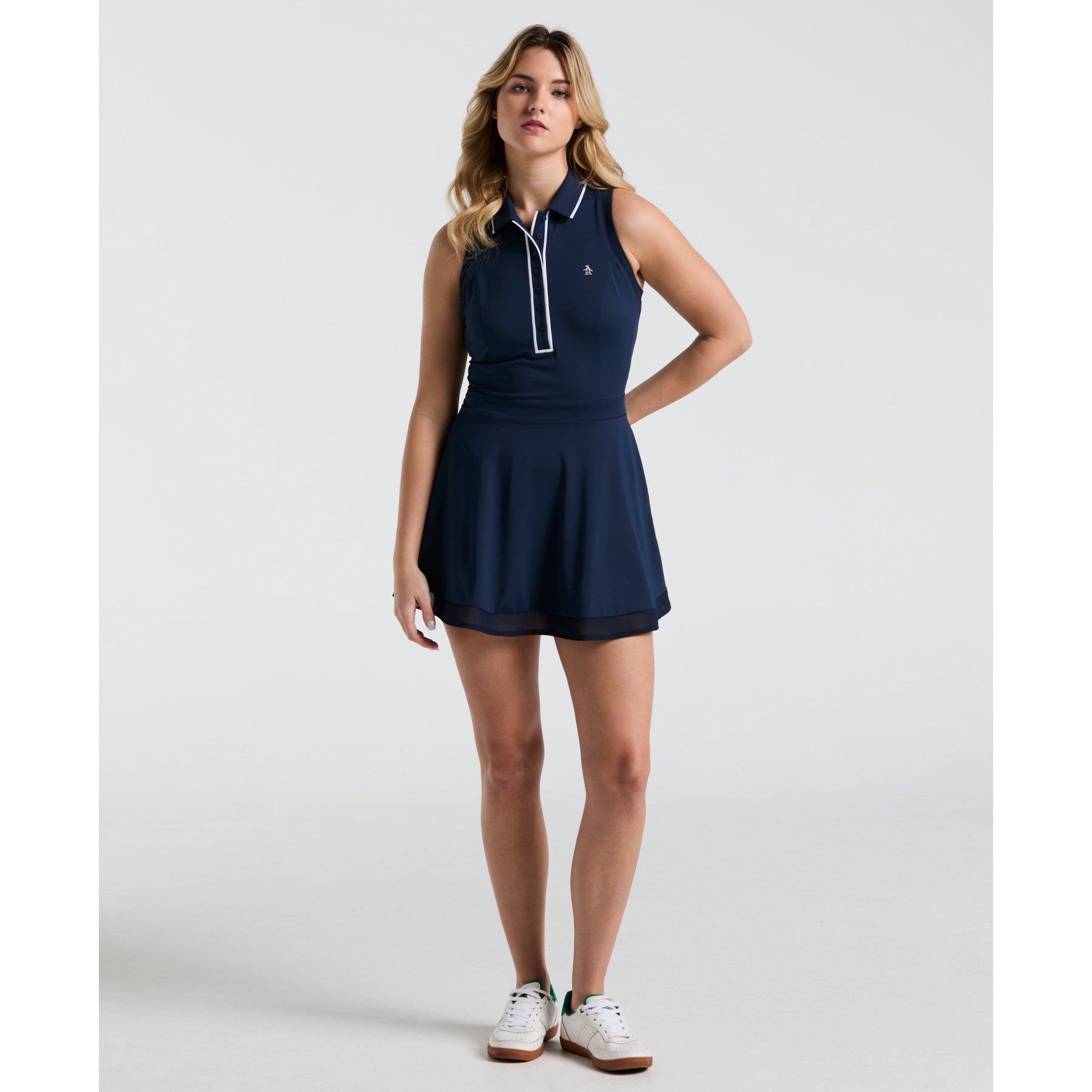 Original Penguin Women's Veronica Sleeveless Dress In Black Iris(Veronica Golf Dress With Shorts Blue Ogdse054gg 417)