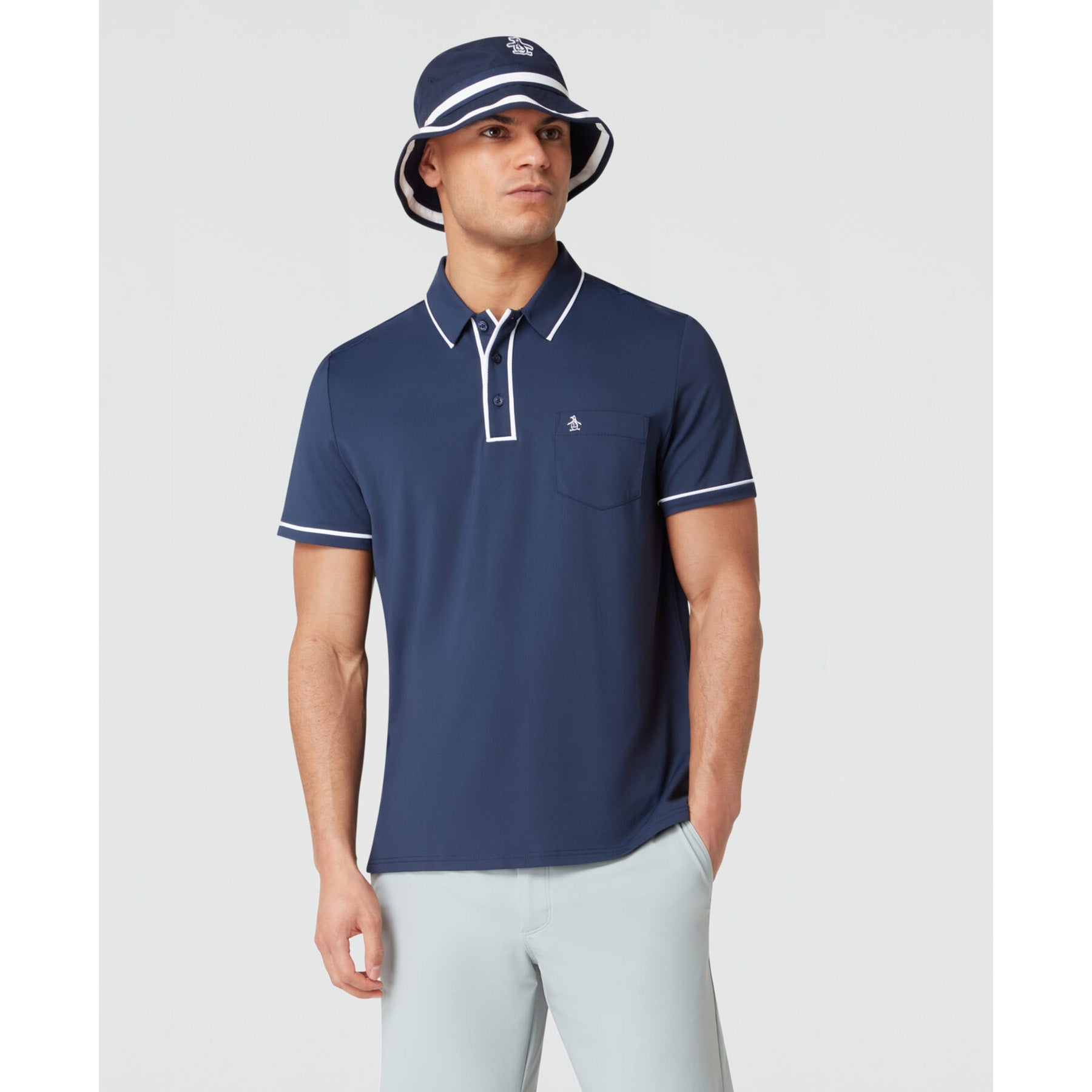 Original Penguin Technical Earl Short Sleeve Golf Polo Shirt In Black Iris(Technical Earl Golf Polo Blue Ogkse002gg 417)