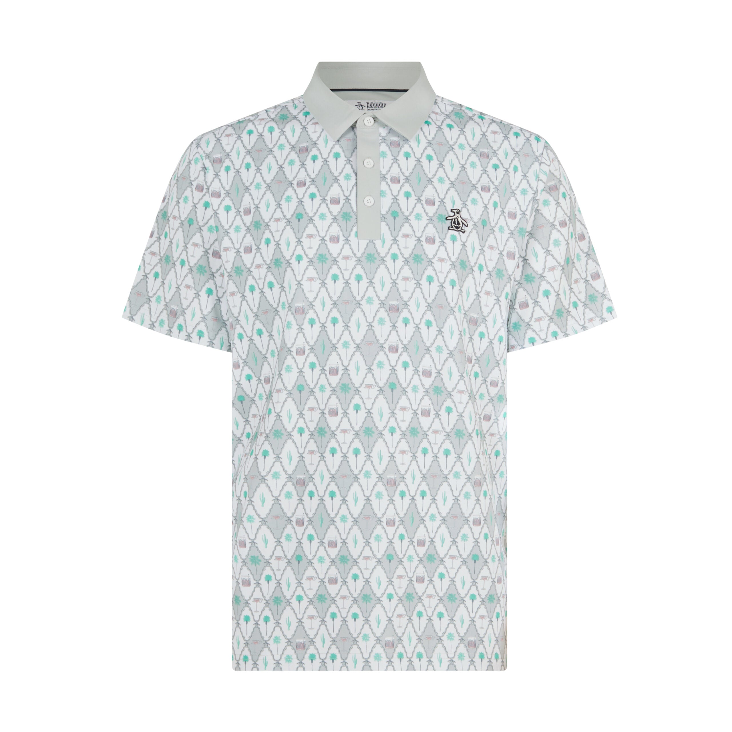 Original Penguin All Over Lattice Cocktail Print Earl Golf Polo Shirt In Bright White(All Over Lattice Cocktail Print Earl Golf Polo Shirt White Ogksf015gg 118)