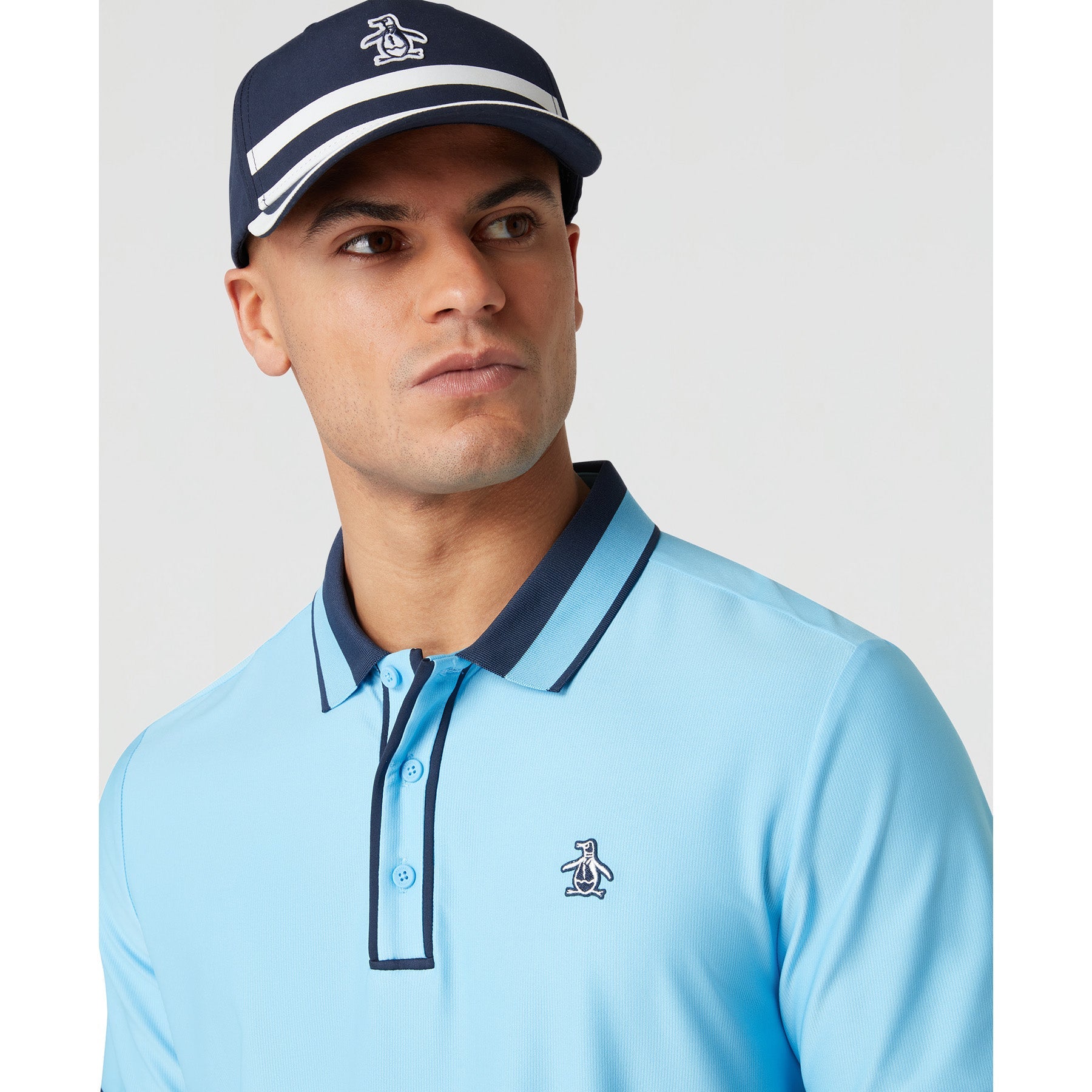 Original Penguin Ribbed Earl Blocked Golf Polo Shirt In Blue Grotto(Ribbed Earl Blocked Golf Polo Shirt Blue Ogksf016gg 457)