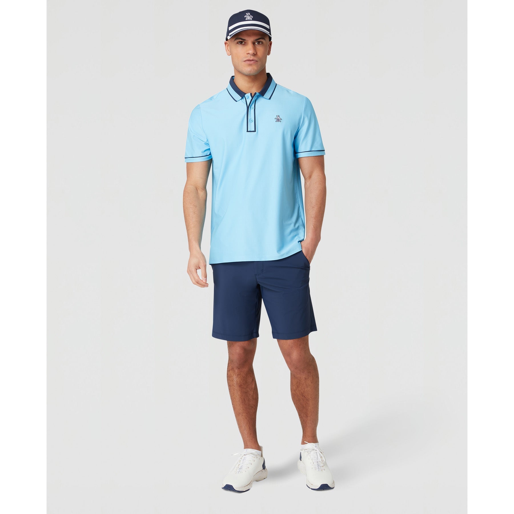 Original Penguin Ribbed Earl Blocked Golf Polo Shirt In Blue Grotto(Ribbed Earl Blocked Golf Polo Shirt Blue Ogksf016gg 457)