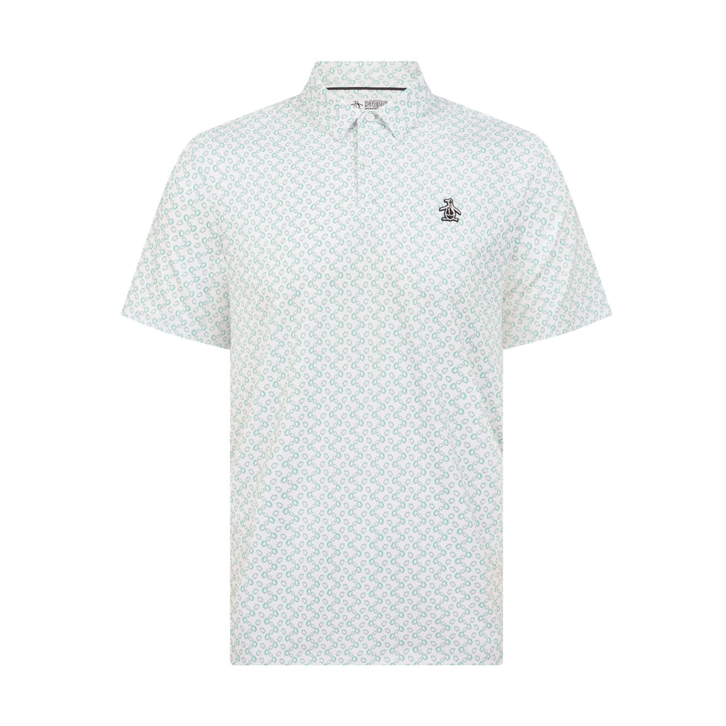 Original Penguin All Over Lifesaver Print Golf Polo Shirt In Bright White(All Over Lifesaver Print Golf Polo Shirt White Ogksf018gg 118)