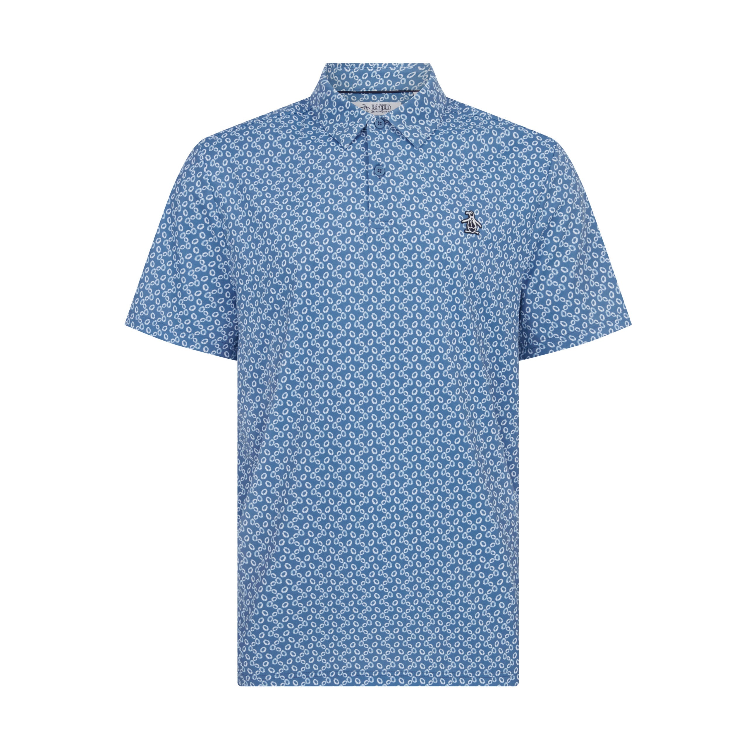 Original Penguin All Over Lifesaver Print Golf Polo Shirt In Quiet Harbour(All Over Lifesaver Print Golf Polo Shirt Blue Ogksf018gg 453)