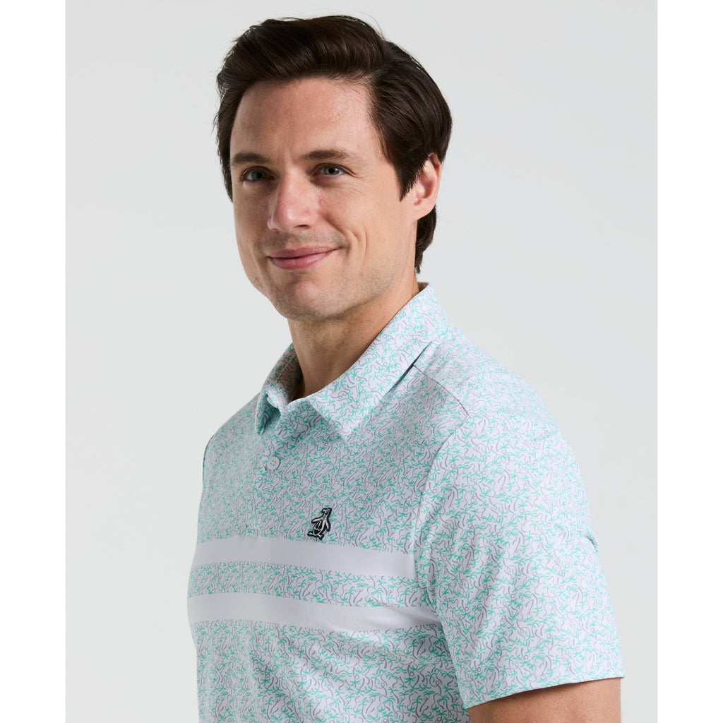 Original Penguin Engineered Novelty Stripe Printed Golf Polo Shirt In Bright White(Engineered Novelty Stripe Printed Golf Polo Shirt White Ogksf019gg 118)