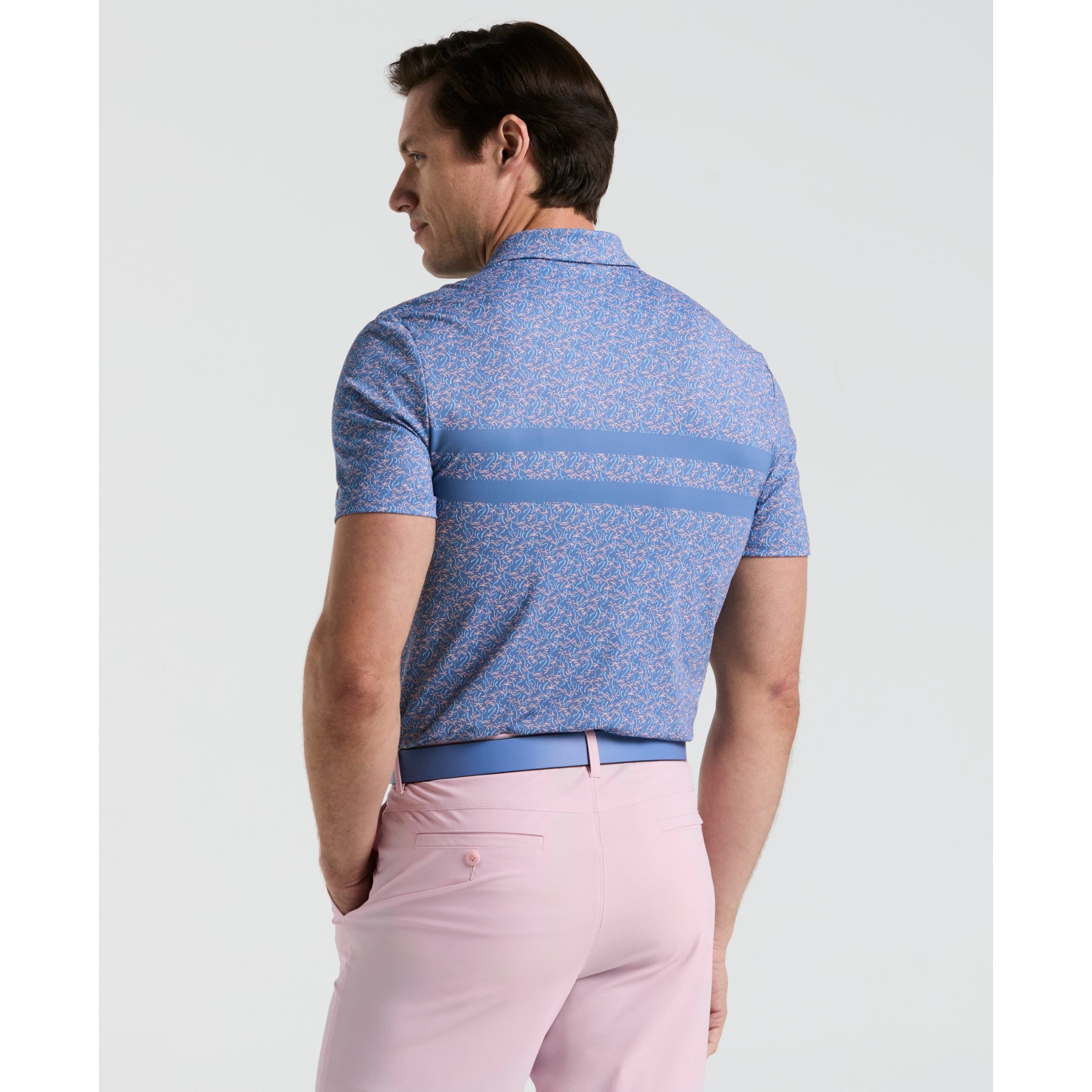 Original Penguin Engineered Novelty Stripe Printed Golf Polo Shirt In Quiet Harbour(Engineered Novelty Stripe Printed Golf Polo Shirt Blue Ogksf019gg 453)