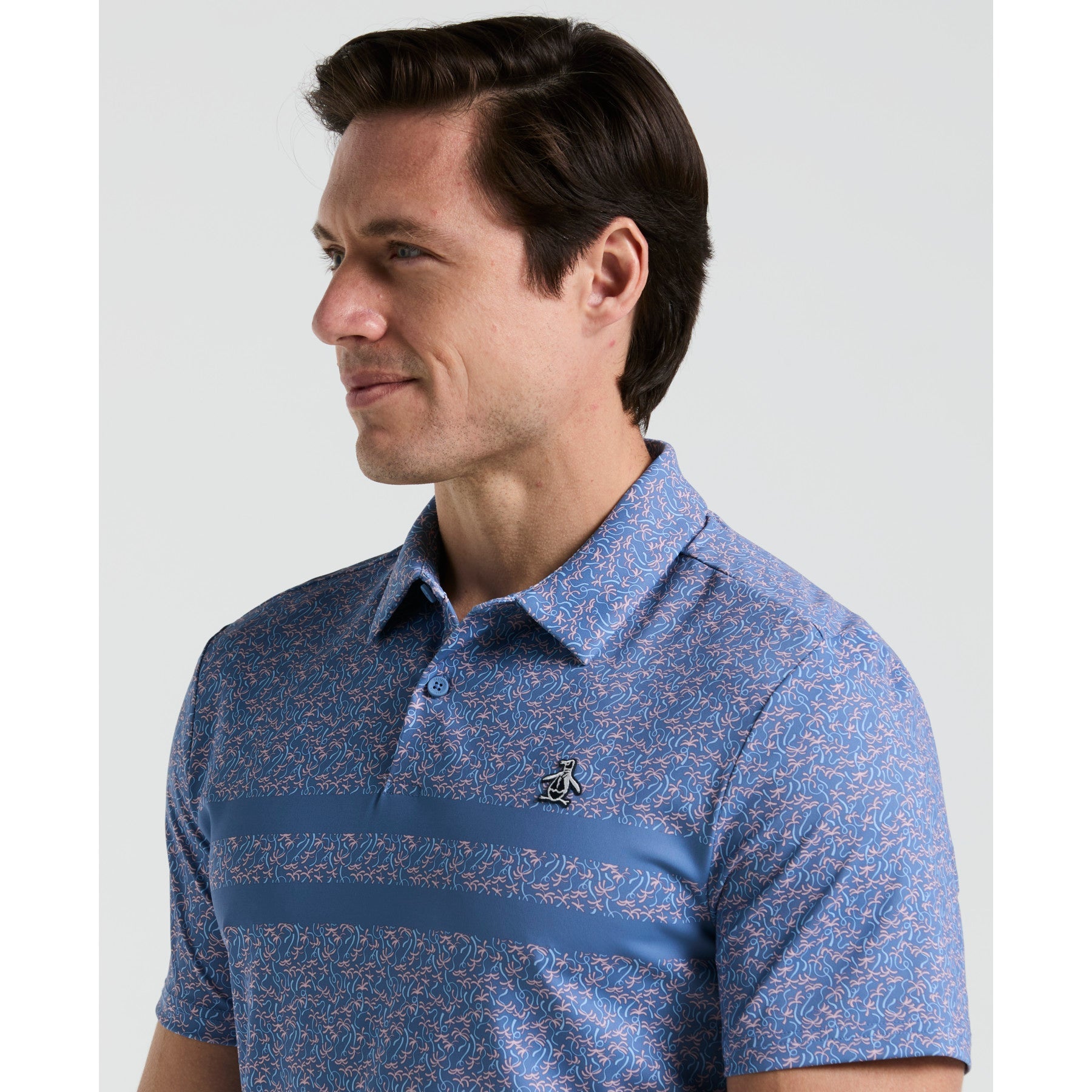 Original Penguin Engineered Novelty Stripe Printed Golf Polo Shirt In Quiet Harbour(Engineered Novelty Stripe Printed Golf Polo Shirt Blue Ogksf019gg 453)