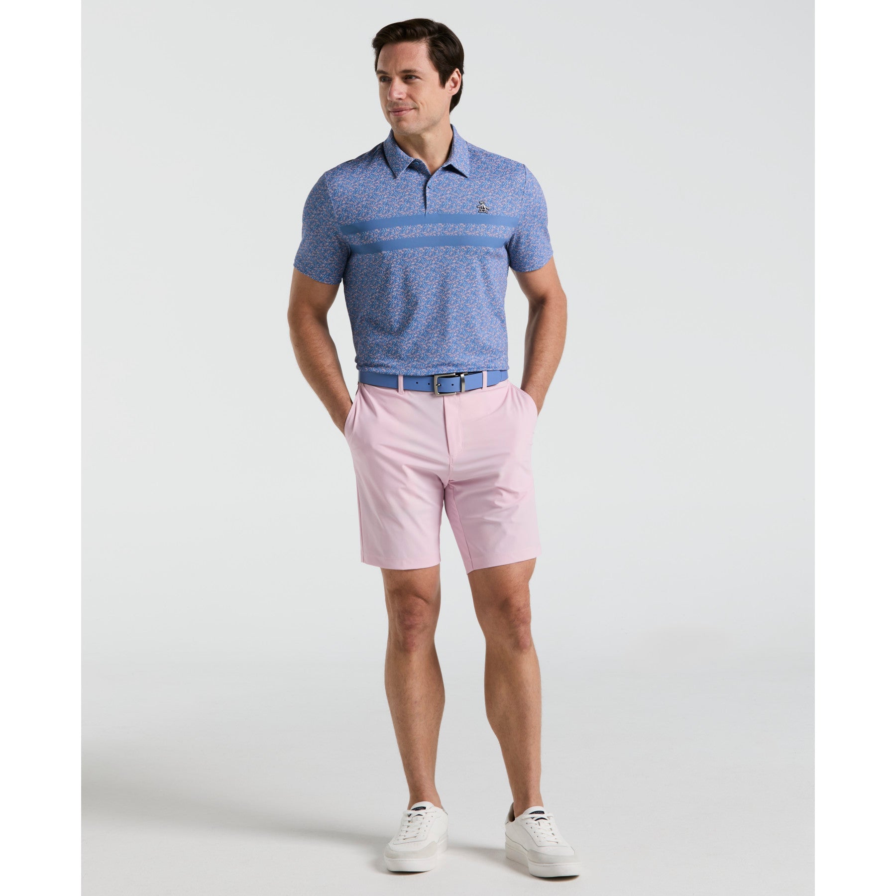 Original Penguin Engineered Novelty Stripe Printed Golf Polo Shirt In Quiet Harbour(Engineered Novelty Stripe Printed Golf Polo Shirt Blue Ogksf019gg 453)