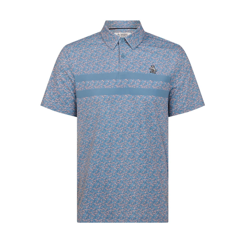 Original Penguin Engineered Novelty Stripe Printed Golf Polo Shirt In Quiet Harbour(Engineered Novelty Stripe Printed Golf Polo Shirt Blue Ogksf019gg 453)