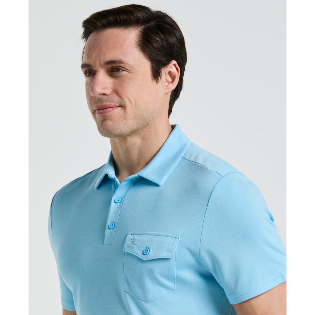Original Penguin Pete's Fine Line Golf Polo Shirt In Blue Grotto(Petes Fine Line Golf Polo Shirt Blue Ogksf024gg 457)