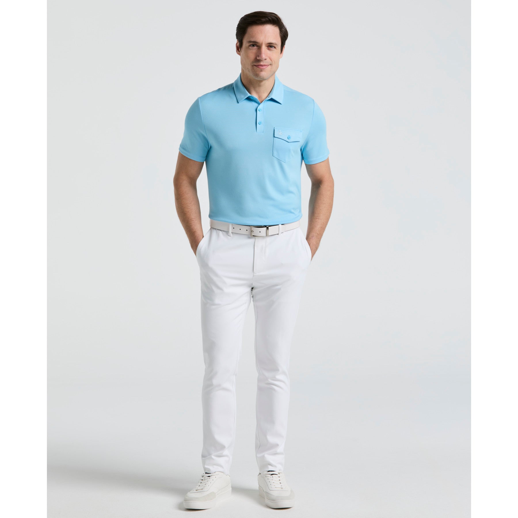 Original Penguin Pete's Fine Line Golf Polo Shirt In Blue Grotto(Petes Fine Line Golf Polo Shirt Blue Ogksf024gg 457)