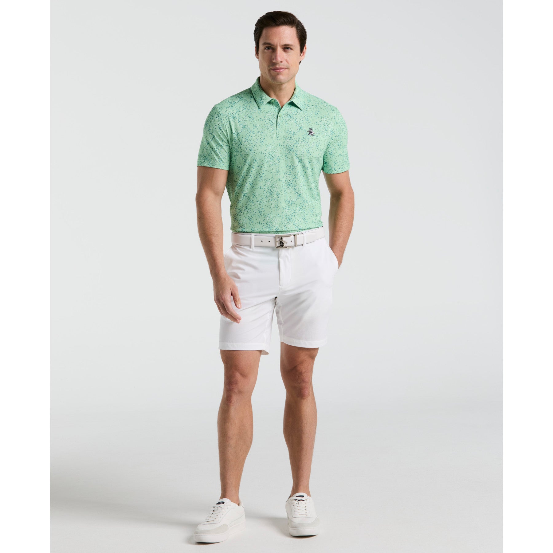 Original Penguin All Over Micro Abstract Printed Golf Polo Shirt In Sprucestone(All Over Micro Abstract Printed Golf Polo Shirt Green Ogksf025gg 338)