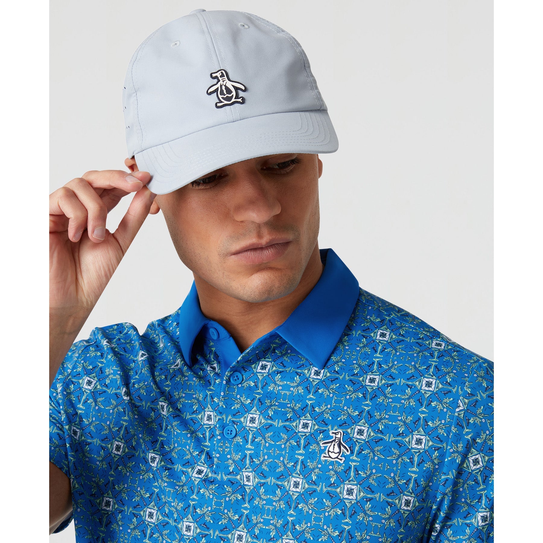 Original Penguin All Over Cocktail Windowpane Printed Golf Polo Shirt In French Blue(All Over Cocktail Windowpane Printed Golf Polo Shirt Blue Ogksf026gg 478)