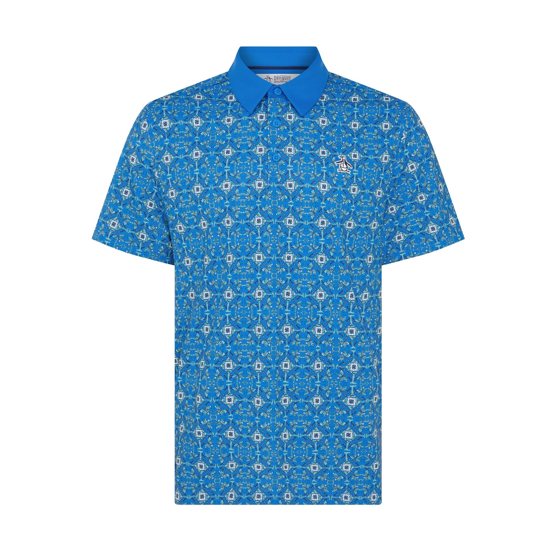 Original Penguin All Over Cocktail Windowpane Printed Golf Polo Shirt In French Blue(All Over Cocktail Windowpane Printed Golf Polo Shirt Blue Ogksf026gg 478)