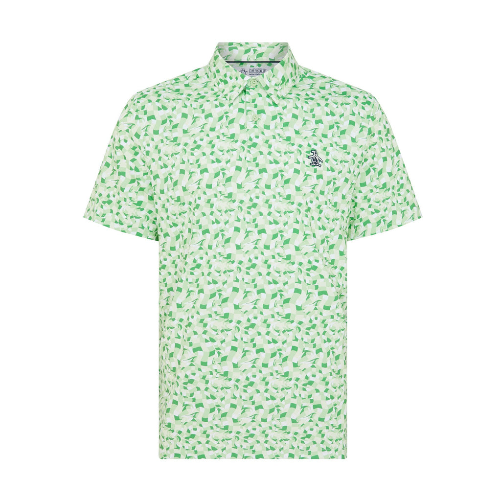 Original Penguin All Over Print Underwater Mosaic Golf Polo Shirt In Sprucestone(All Over Print Underwater Mosaic Golf Polo Shirt Green Ogksf027gg 338)