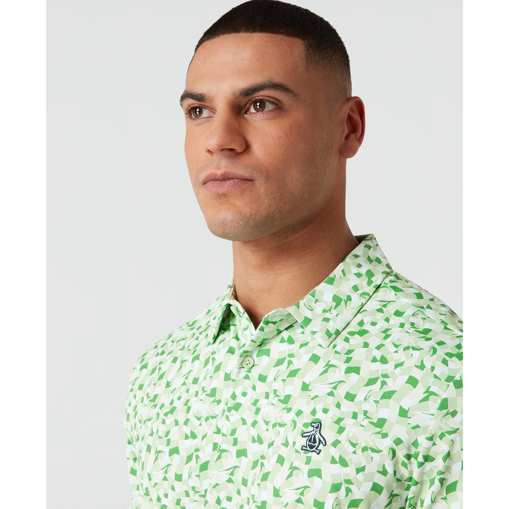 Original Penguin All Over Print Underwater Mosaic Golf Polo Shirt In Sprucestone(All Over Print Underwater Mosaic Golf Polo Shirt Green Ogksf027gg 338)