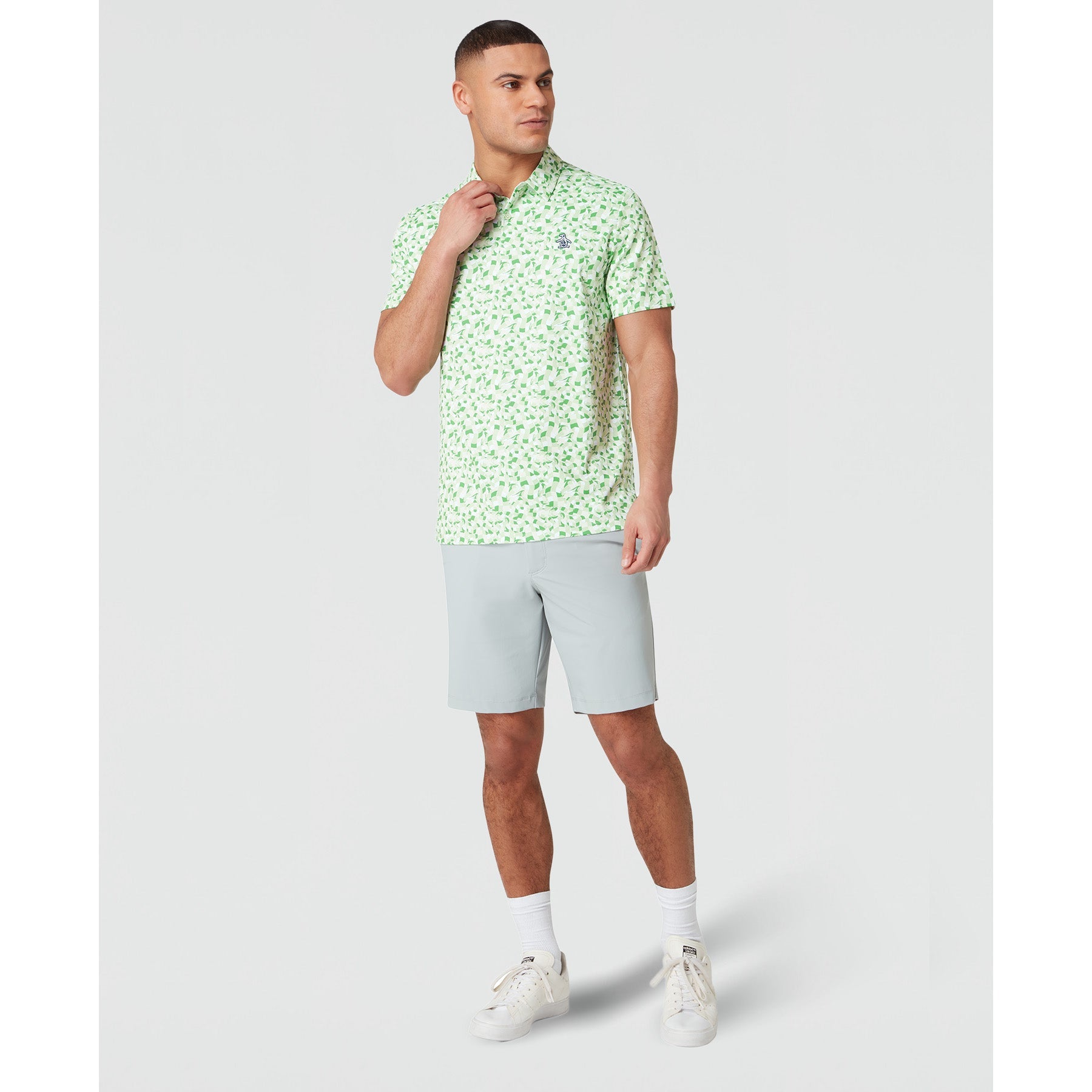 Original Penguin All Over Print Underwater Mosaic Golf Polo Shirt In Sprucestone(All Over Print Underwater Mosaic Golf Polo Shirt Green Ogksf027gg 338)