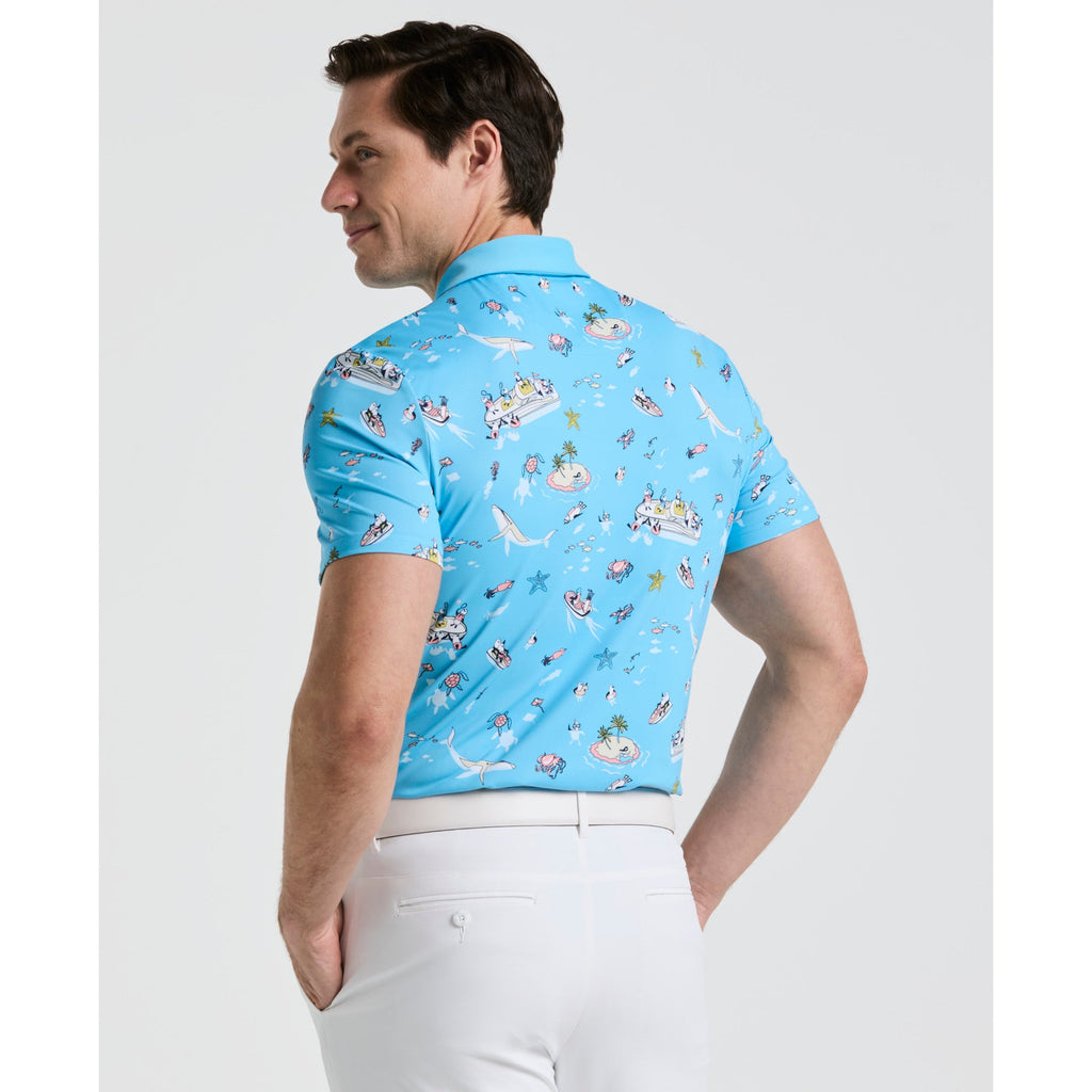 Original Penguin All Over Pete'n The Boat Printed Golf Polo Shirt In Blue Grotto(All Over Peten The Boat Printed Golf Polo Shirt Blue Ogksf028gg 457)