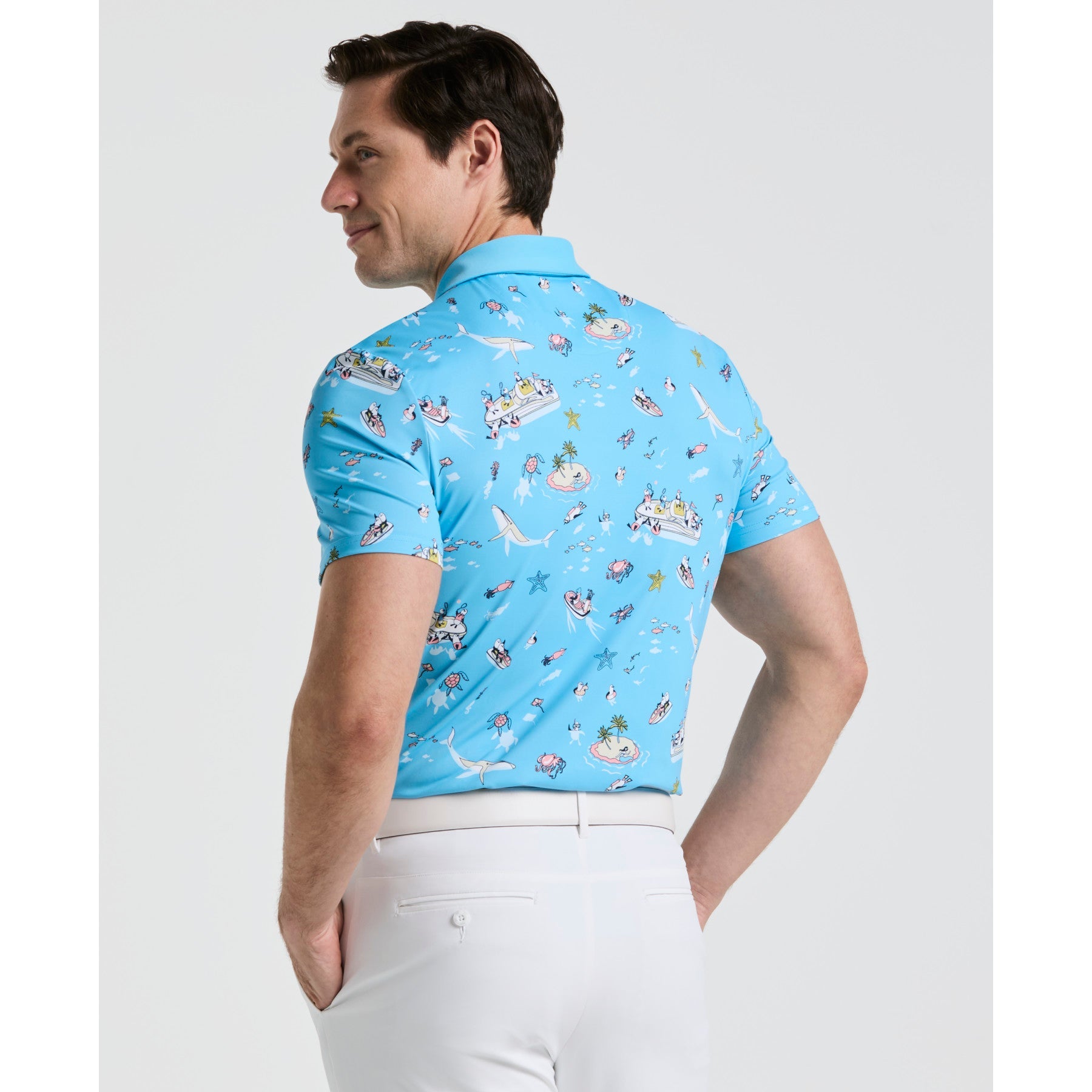 Original Penguin All Over Pete'n The Boat Printed Golf Polo Shirt In Blue Grotto(All Over Peten The Boat Printed Golf Polo Shirt Blue Ogksf028gg 457)