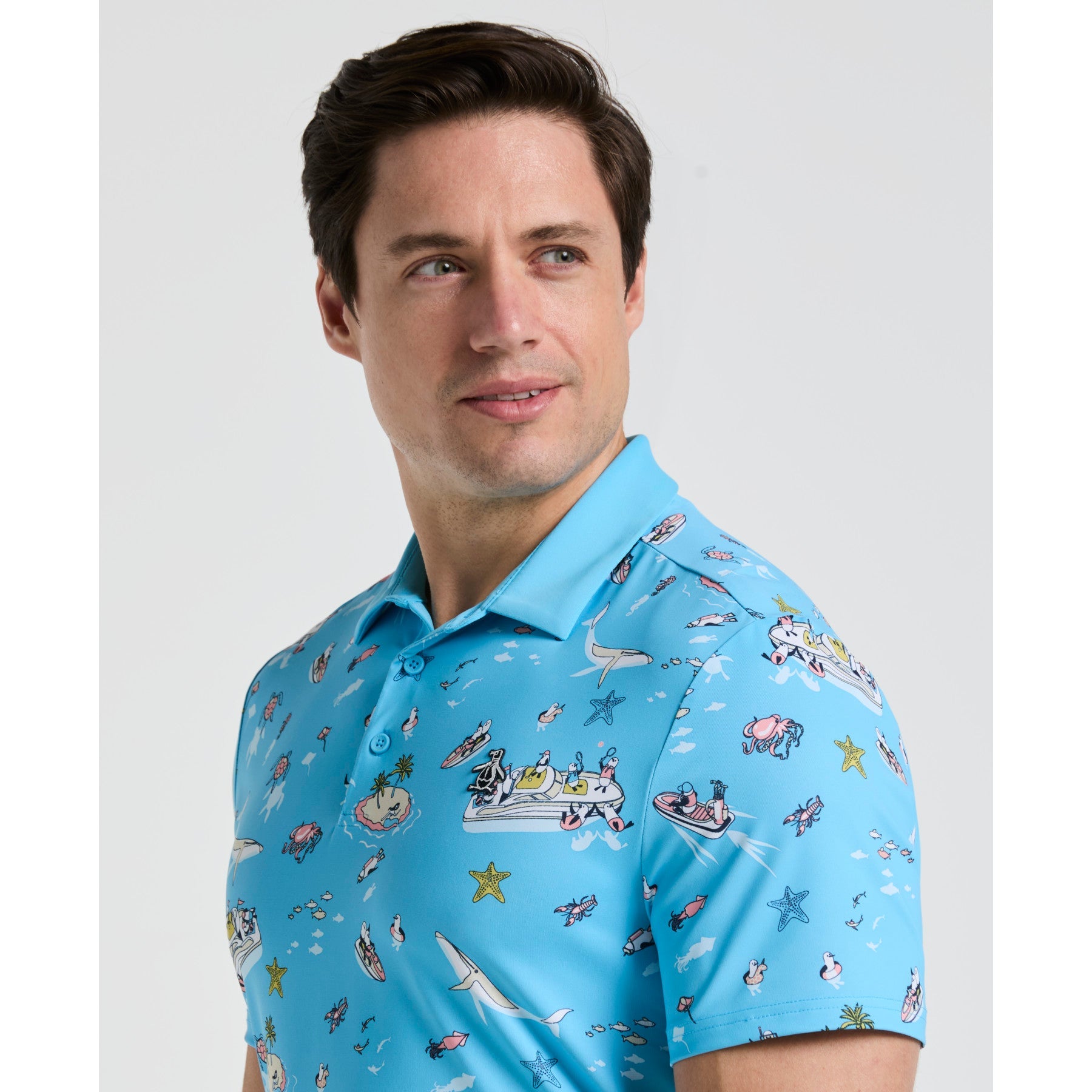 Original Penguin All Over Pete'n The Boat Printed Golf Polo Shirt In Blue Grotto(All Over Peten The Boat Printed Golf Polo Shirt Blue Ogksf028gg 457)