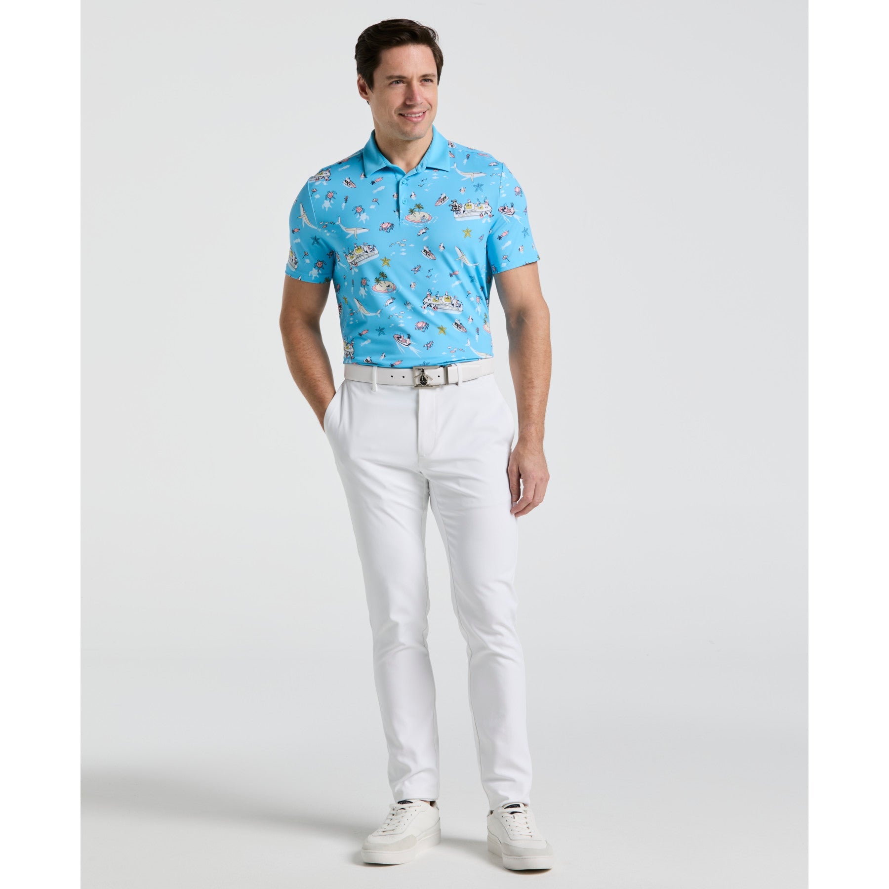 Original Penguin All Over Pete'n The Boat Printed Golf Polo Shirt In Blue Grotto(All Over Peten The Boat Printed Golf Polo Shirt Blue Ogksf028gg 457)